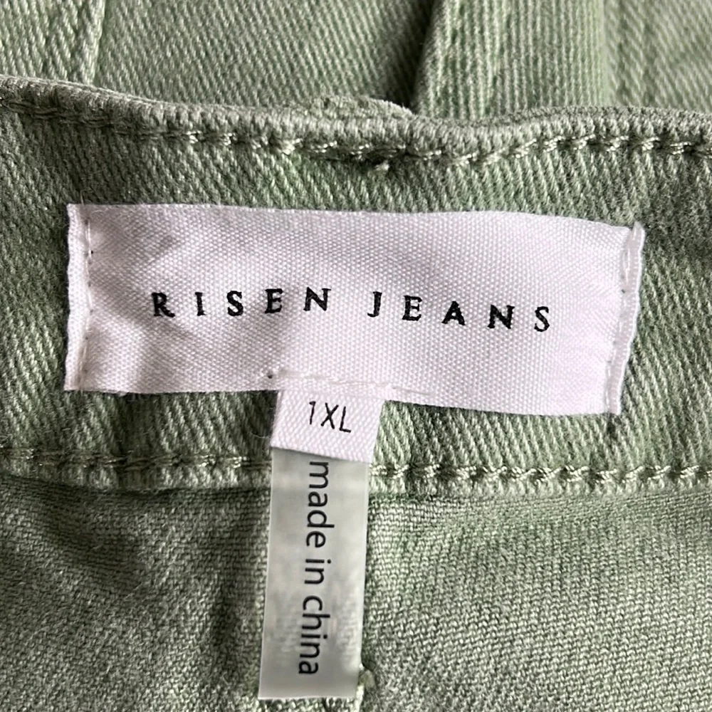 Risen Wide Leg Cropped Jeans Tummy Control in Olive Size 1XL